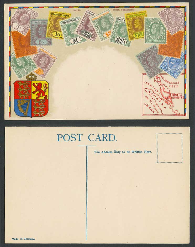 Straits Settlements Vintage Stamps Illustr Stamp Card Old Postcard Ottmar Zieher