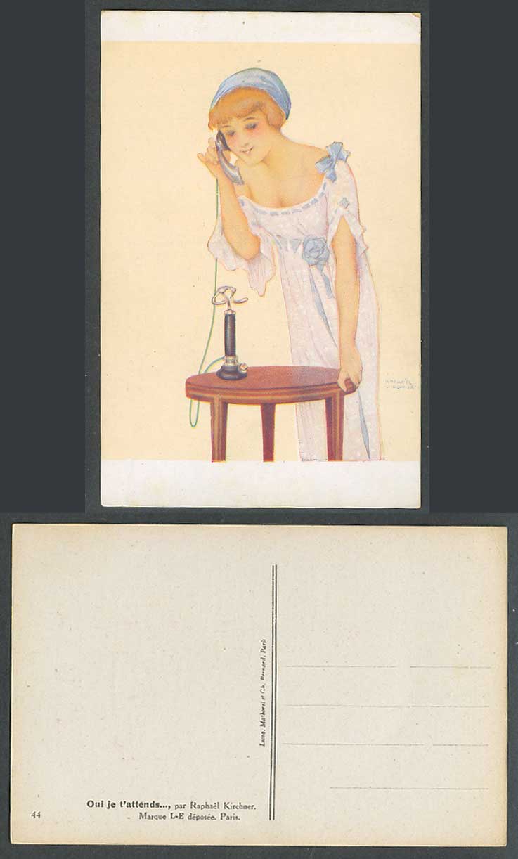 Raphael Kirchner Old Postcard Oui je t'attends, I'm Waiting For You On The Phone