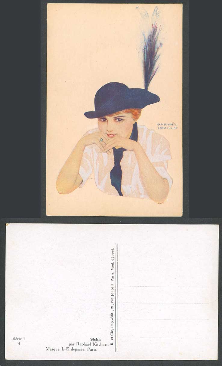 Raphael Kirchner Artist Signed Old Postcard Siska Feather Hat Glamour Lady Woman