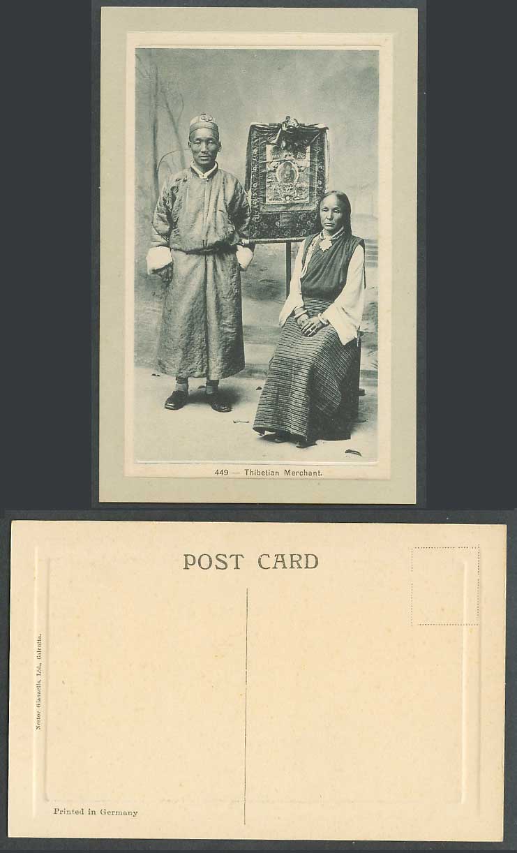 China Tibet Old Embossed Postcard Thibetian Tibetan Merchant Vendors Thangka 449