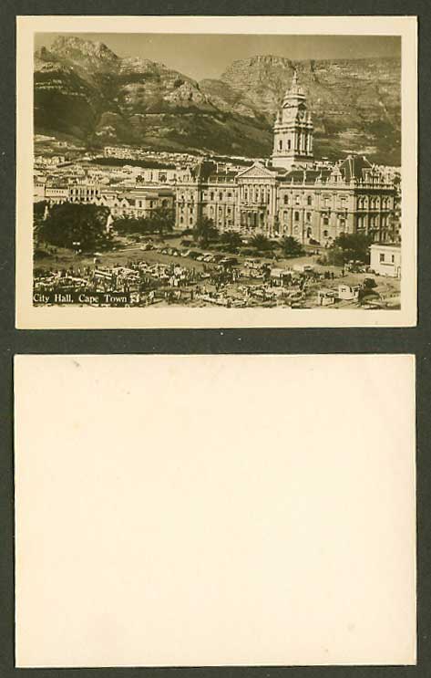 South Africa Old Snapshot Card City Hall, Cape Town, Table Mountain, Clock Tower