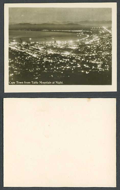 South Africa Old Snapshot Card Cape Town from Table Mountain, Night Illumination