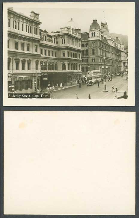 South Africa Old Snapshot Card, Cape Town Adderley Street Scene, Early Bus Clock