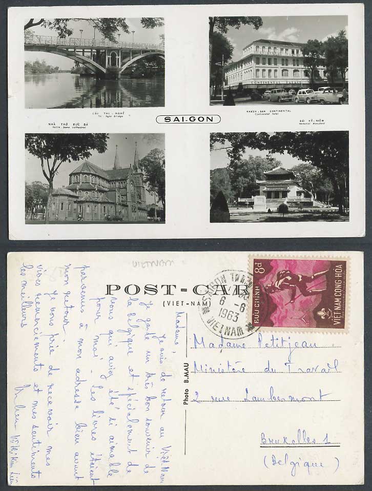 Saigon 1963 Old Postcard Thi Nghe Bridge Continental Hotel ND Cathedral Memorial