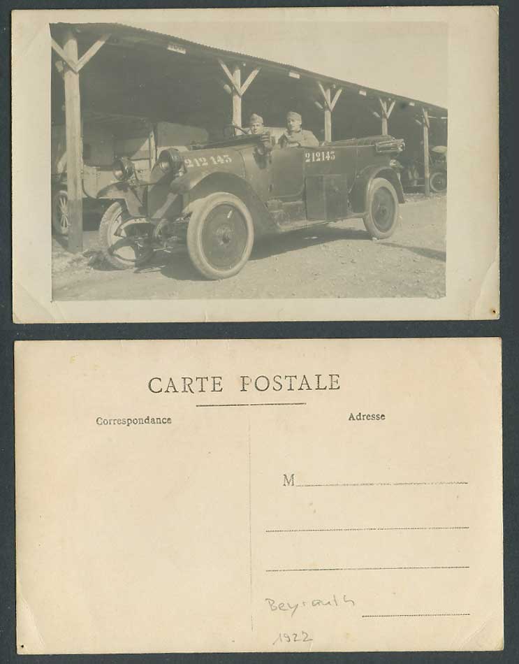 Lebanon Beirut Beyrouth 1922 Old Real Photo Postcard Soldiers & Military Vehicle