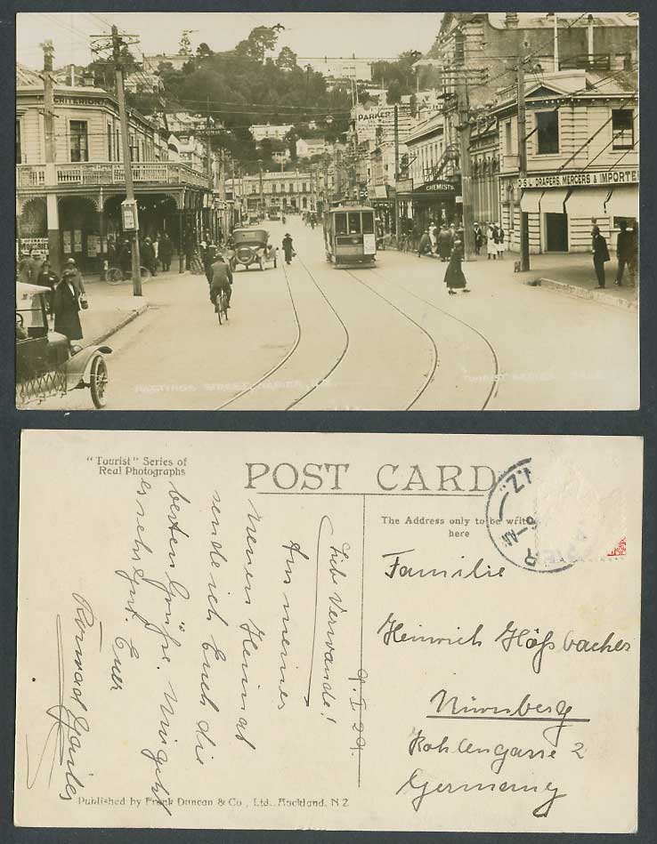 New Zealand 1929 Old Real Photo Postcard Napier Hastings Street Scene TRAM Depot