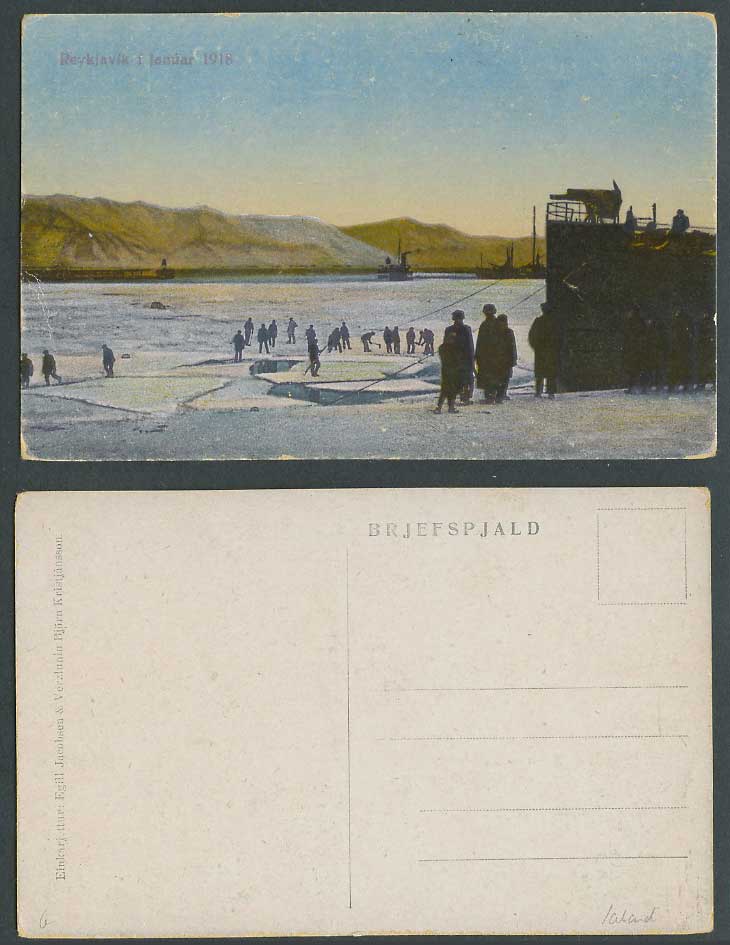 Iceland Reykjavik 1 Januar 1918 Old Postcard SHIP, Panorama 1st January New Year
