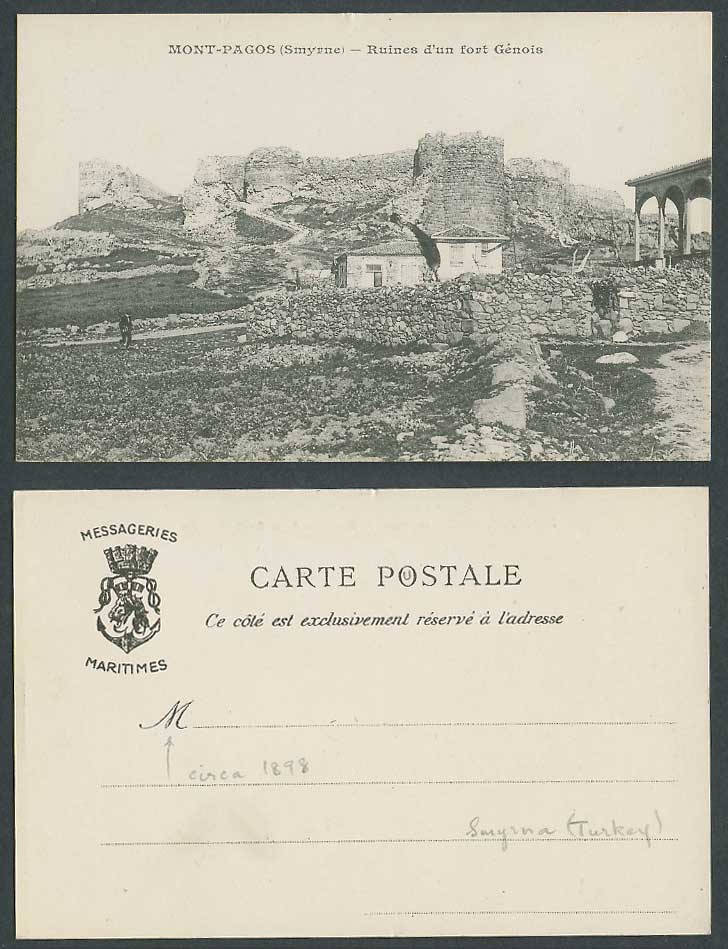 Turkey SMYRNE Smyrna Old UB Postcard Mount Mont-Pagos Ruines d Genois Fort Ruins
