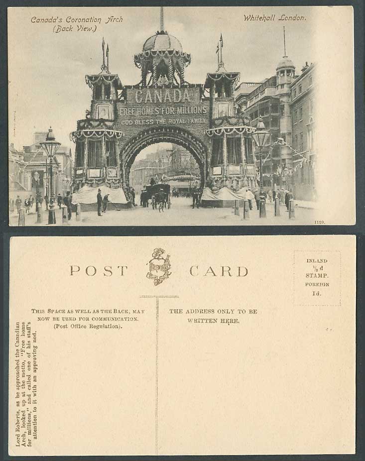 London Whitehall, Canada's Coronation Arch, Free Homes for Millions Old Postcard