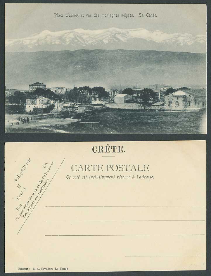 Greece Old UB Postcard La Canee Canée Chania Crete Place d'Armes Snowy Mountains