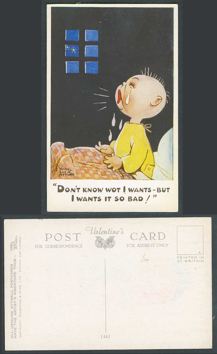 MABEL LUCIE ATTWELL Old Postcard Don't Know Wot I Want But Want It So Bad N.1441