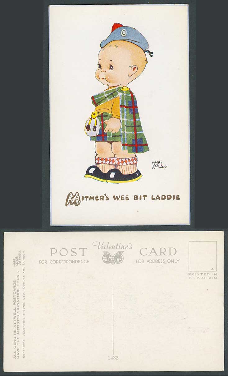 MABEL LUCIE ATTWELL Old Postcard A Scottish Boy Mither's Wee Bit Laddie No. 1432