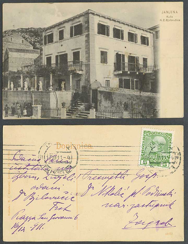 Croatia 1911 Old Postcard Janjina Kuca. N.Z. Bjelovucica, Statues Boys and Girls