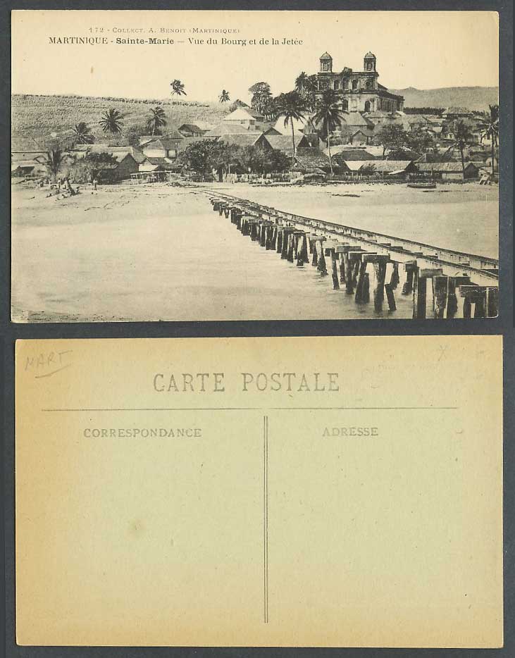Martinique Old Postcard Sainte-Marie Vue du Bourg et de la Jetee Jetty Pier Palm