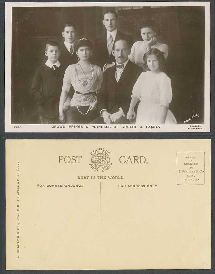 Greece Greek Royalty Crown Prince, Princess Royal Family Old Real Photo Postcard