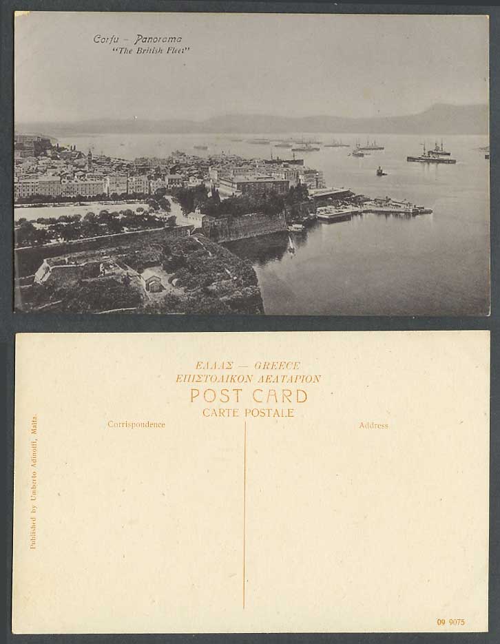 Greece Greek Old Postcard Corfou Corfu Panorama The British Fleet Warships Ships