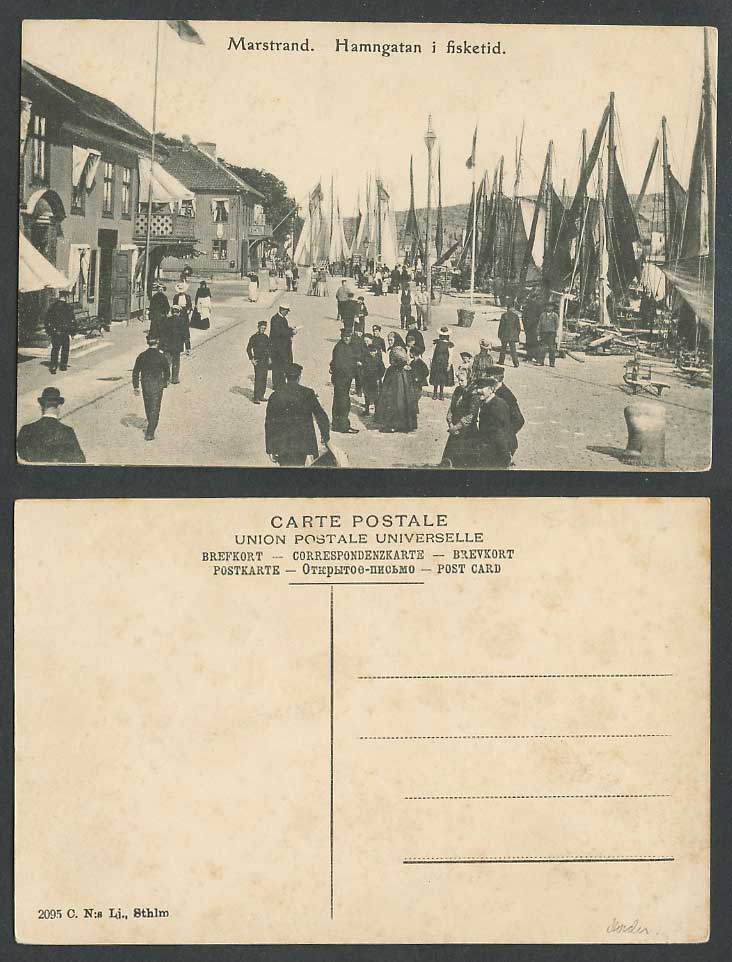 Sweden Old Postcard Marstrand, Hamngatan i fisketid, Street Scene, Sailing Boats
