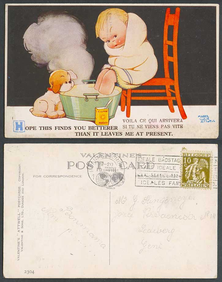 MABEL LUCIE ATTWELL Belgian 10c 1934 Old Postcard Colmans Mustard Foot Bath 2304
