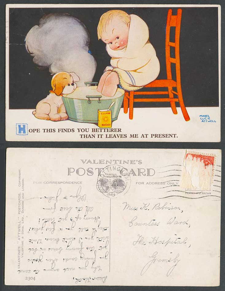 MABEL LUCIE ATTWELL 1935 Old Postcard Colmans Mustard Foot Bath This Find U 2304