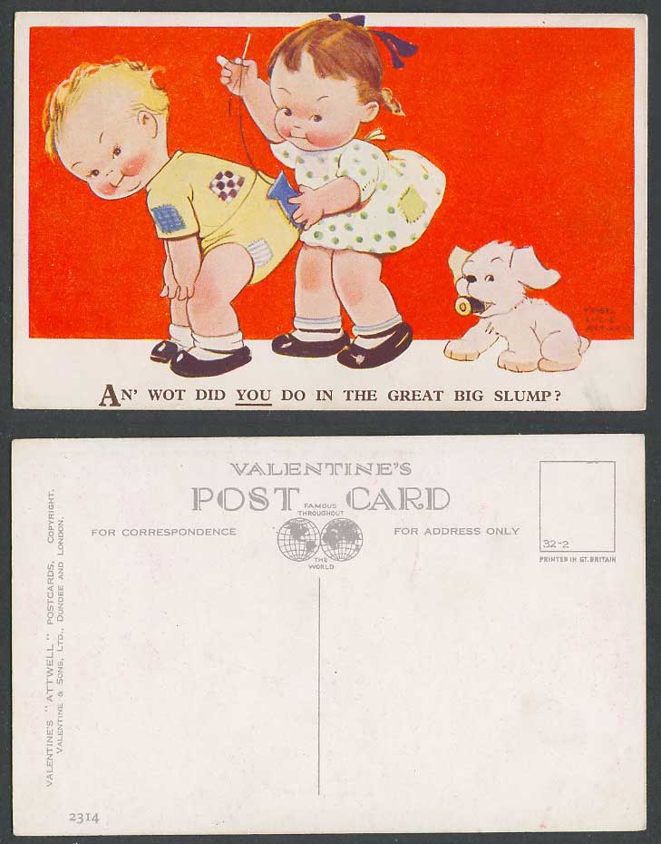 MABEL LUCIE ATTWELL Old Postcard An' Wot did you do in The Great Big Slump? 2314