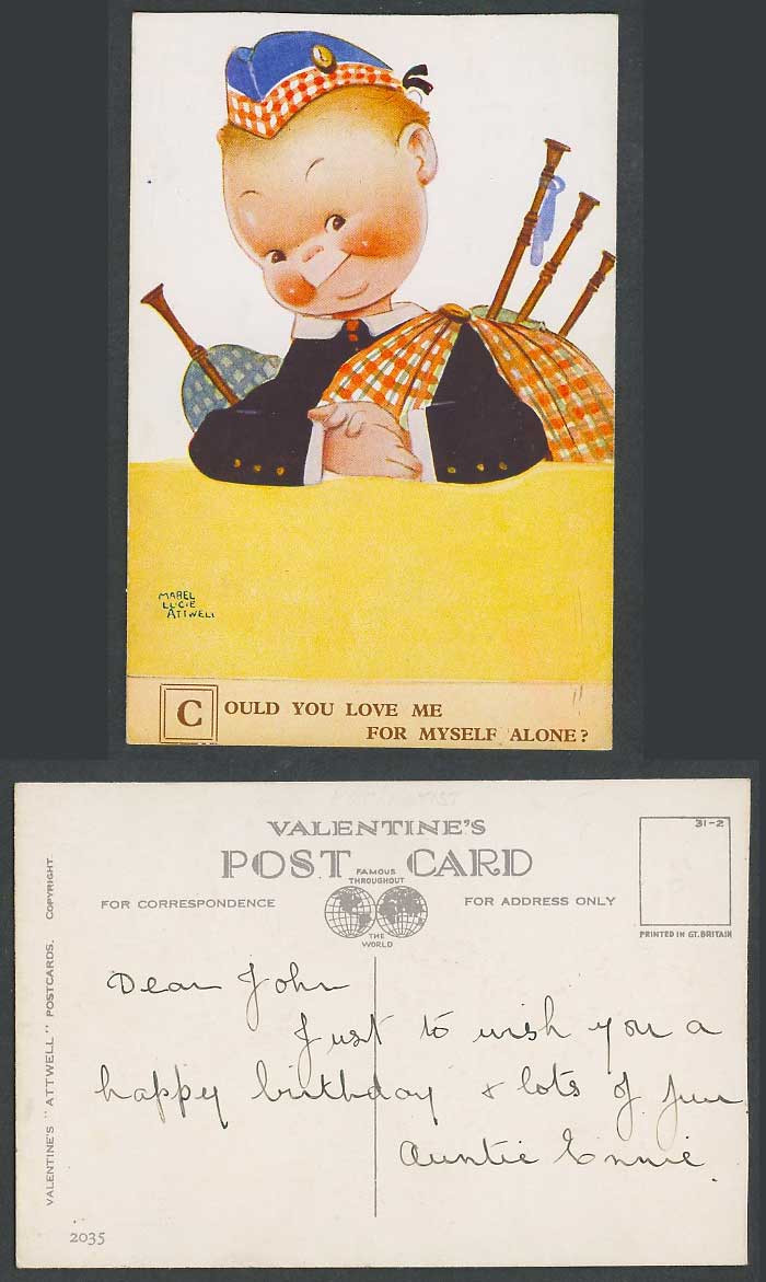 MABEL LUCIE ATTWELL Old Postcard Scottish Boy You Love Me For Myself Alone? 2035
