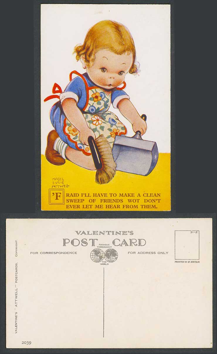 MABEL LUCIE ATTWELL Old Postcard I'll Have to Make Clean Sweep of Friends 2039