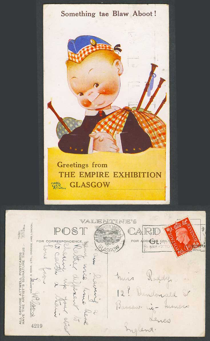 Mabel Lucie Attwell 1938 Old Postcard Tae Blaw Ab Empire Exhibition Glasgow 4219