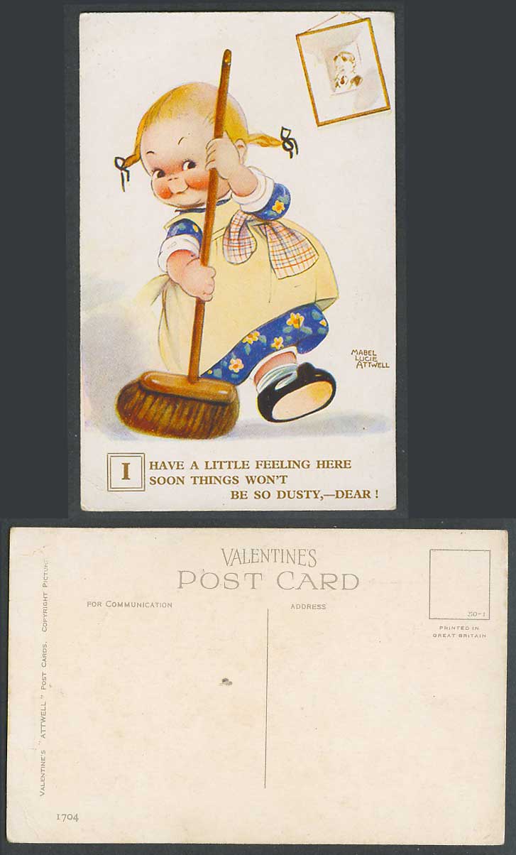MABEL LUCIE ATTWELL Old Postcard Girl Sweeping Floor Here Won't so be Dusty 1704