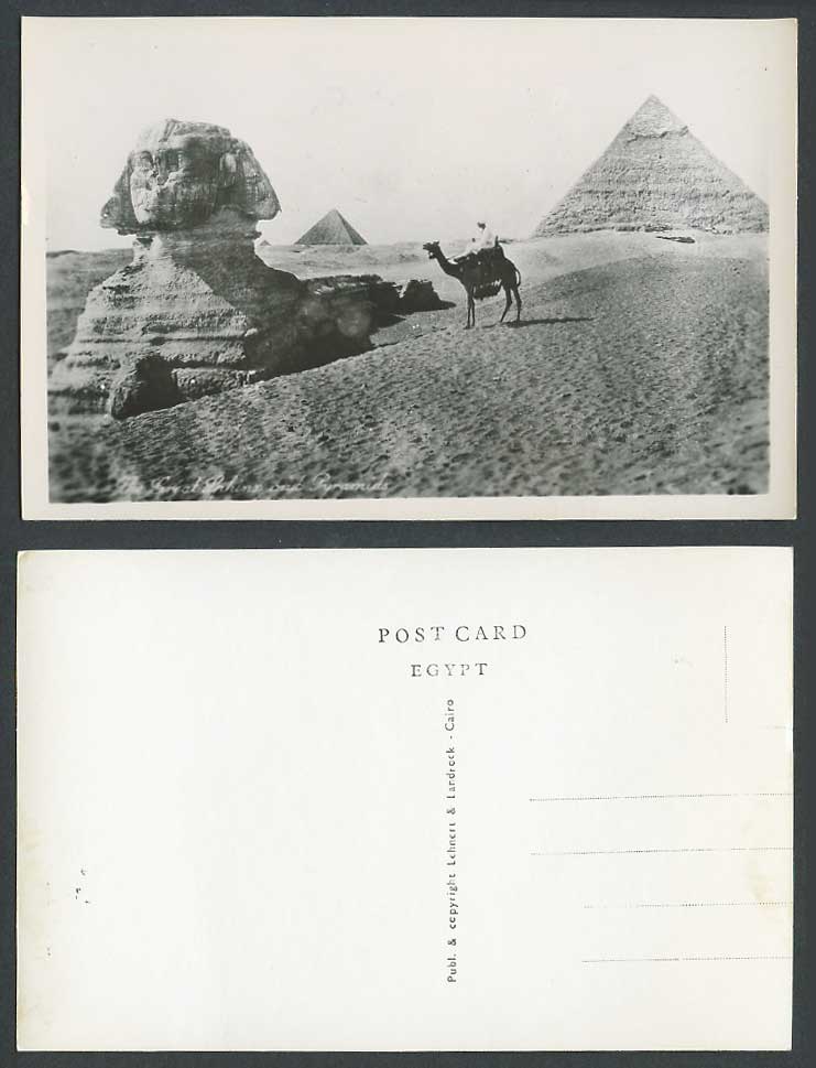 Egypt Old Real Photo Postcard Cairo Sphinx Pyramids Camel Rider Desert Sand Dune