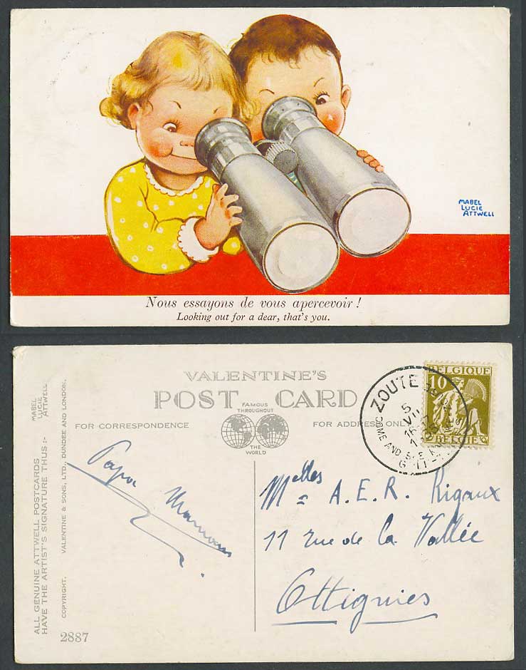 MABEL LUCIE ATTWELL 1935 Old Postcard Binoculars Looking out for a dear You 2887