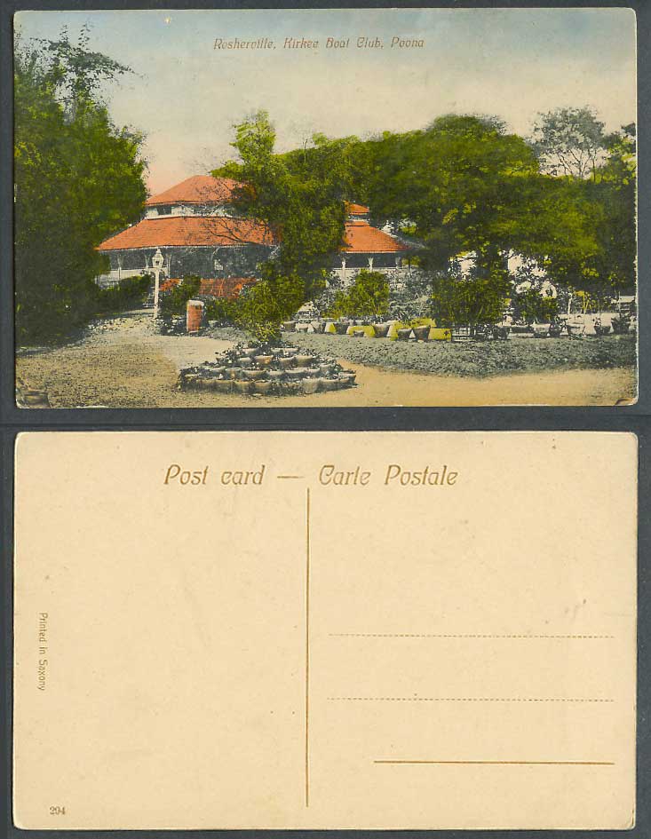 India British Old Hand Tinted Colour Postcard Rosherville Kirkee Boat Club Poona