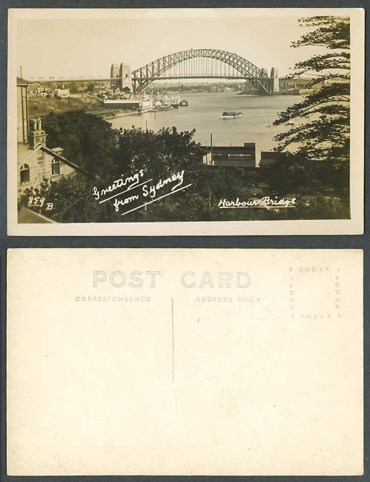 Australia Old Real Photo Postcard Harbour Bridge Greetings from Sydney N.S.W. RP