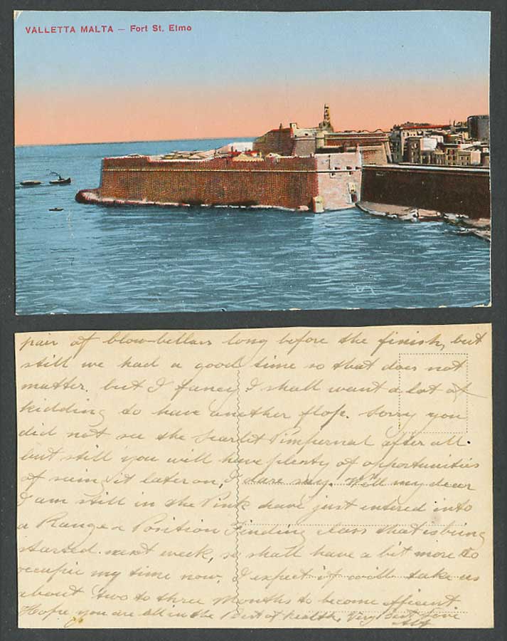 Malta Maltese Old Colour Postcard Valletta, Fort St. Elmo, Fortress and Panorama