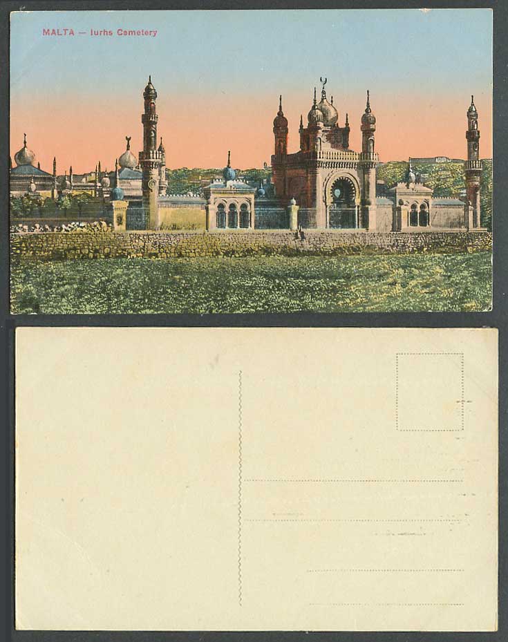 Malta Maltese Old Postcard Iurhs Cemetery Gates and Towers General View Panorama