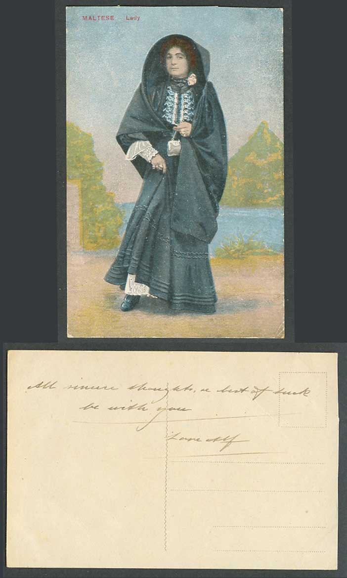 Malta Old Colour Postcard Maltese LADY Woman in Faldetta Traditional Costumes