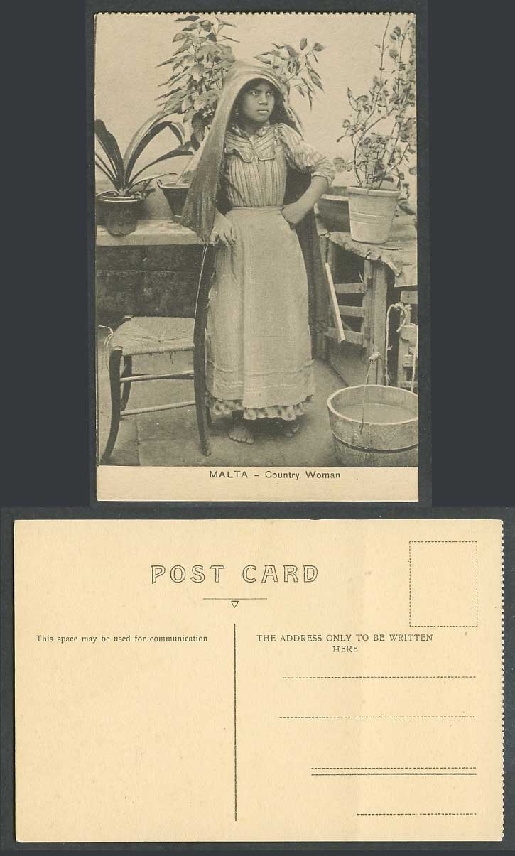 Malta Old Postcard Maltese Country Woman Lady Girl Faldetta Traditional Costumes