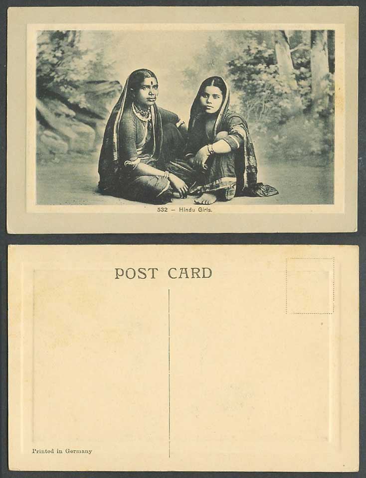 India Old Embossed Postcard Hindu Girls, Native Indian Women Ladies Costumes 532