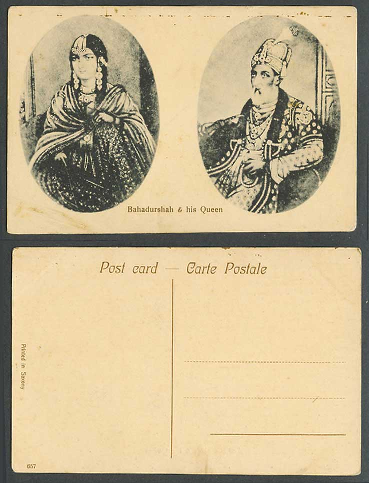 India Old Postcard Last Mughal Emperor Bahadur Shah II Bahadurshah and His Queen