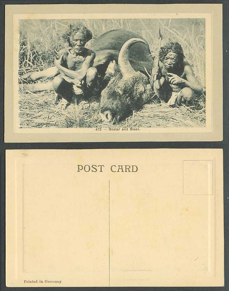 India Old Embossed Postcard BEATER and BISON, Native Hunters Hunting Ethnic Life