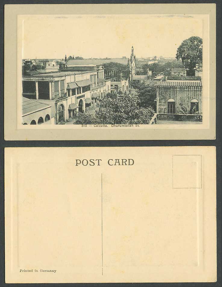India Old Embossed Postcard Dhurumtollah Street Scene Calcutta, Panorama No. 515