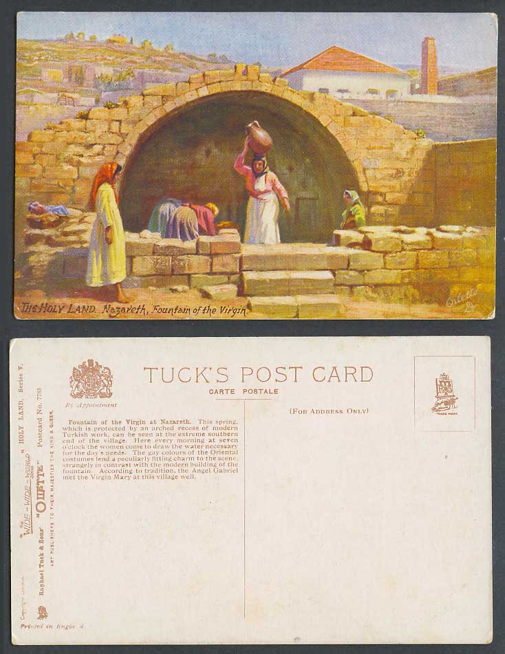 Holy Land Nazareth Fountain of The Virgin Women Drawing Water Old Tucks Postcard
