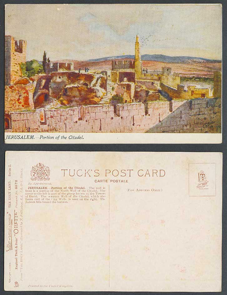 Holy Land J Fulleylove Old Tuck's Postcard Jerusalem Citadel Portion Judean Hill