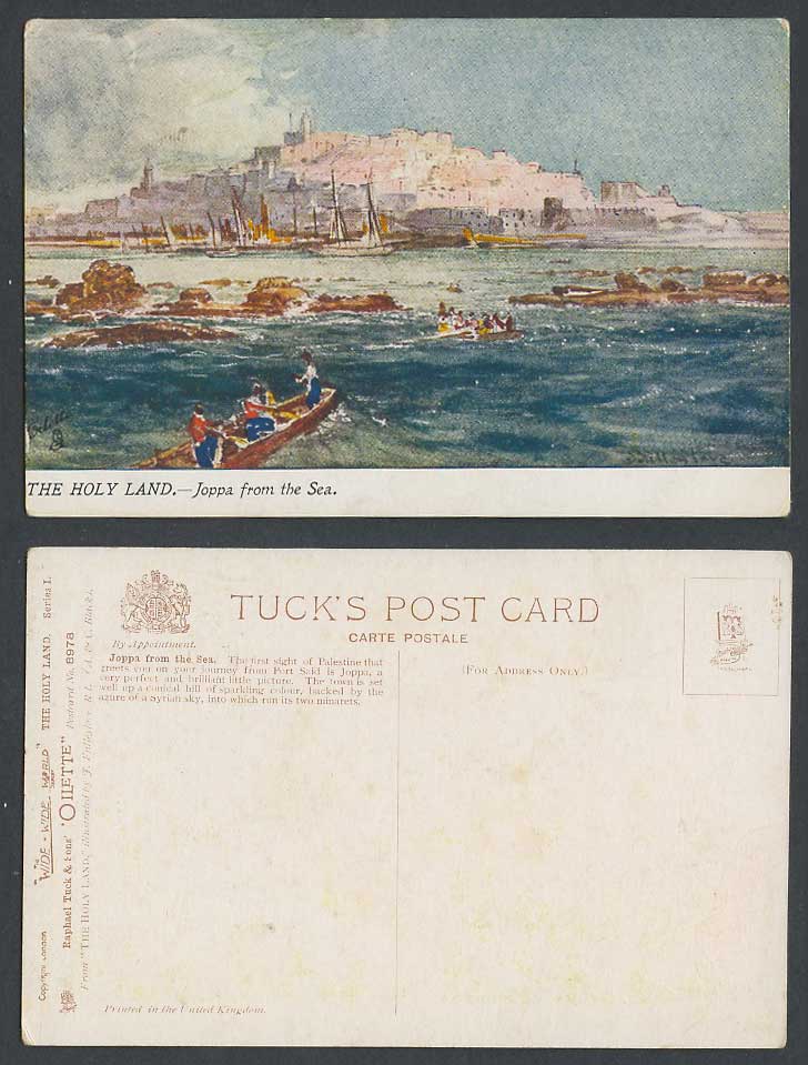 Holy Land J. Fulleylove Old Tuck's Postcard Palestine, Joppa from The Sea, Boats