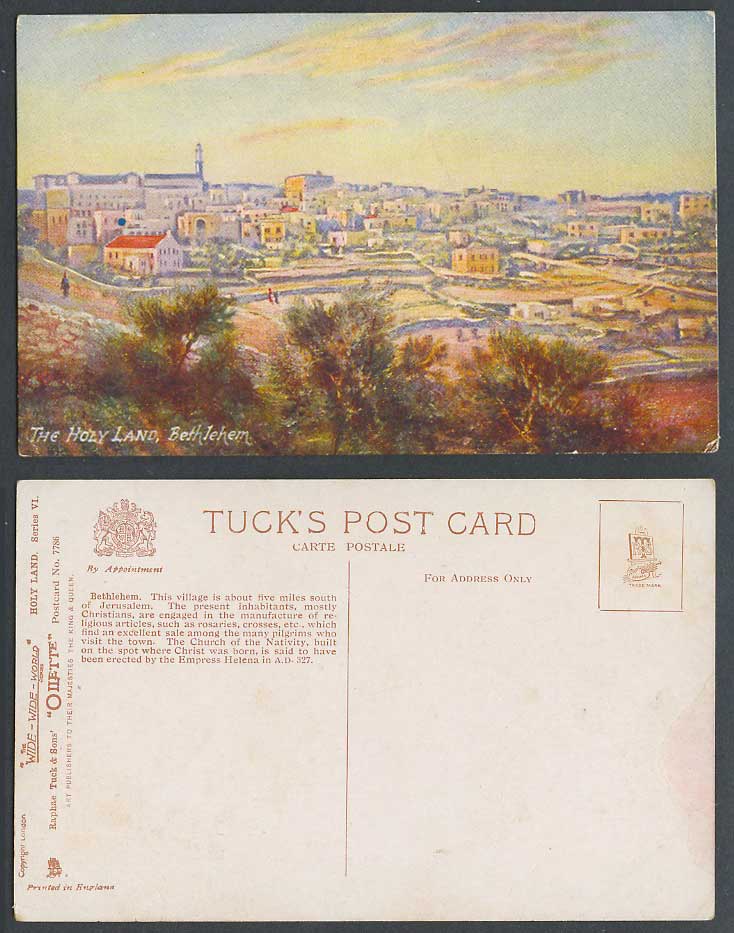 Palestine Old Tuck's Oilette Postcard Holy Land Bethlehem, Panorama General View