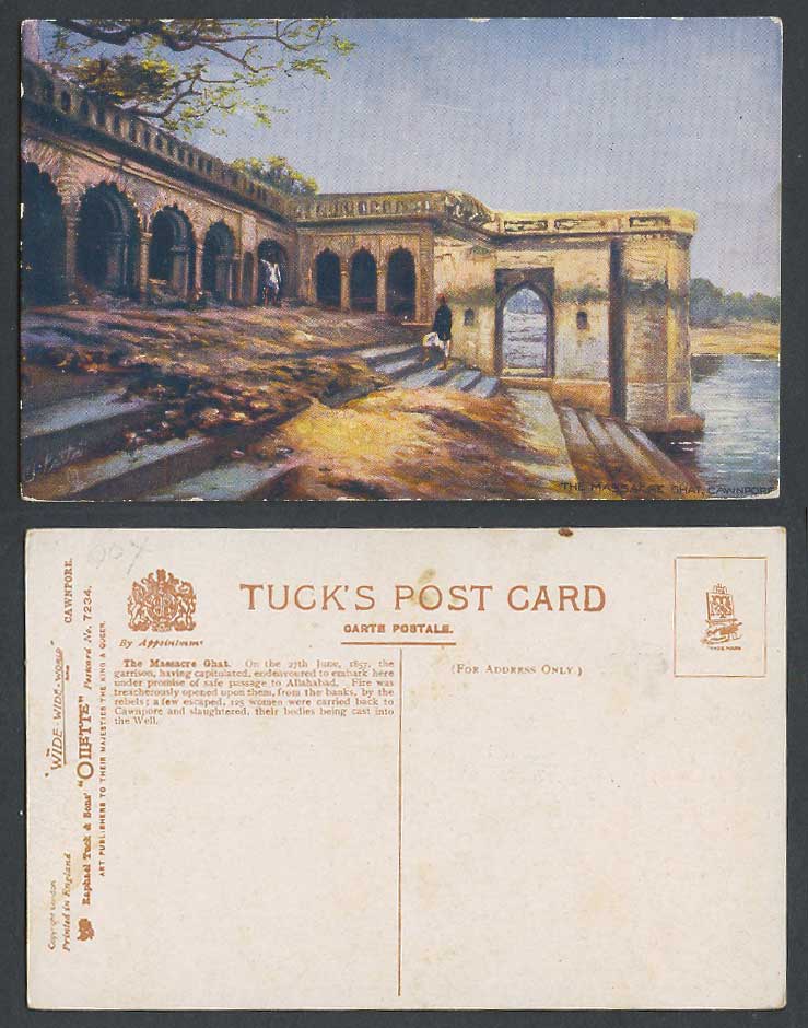 India Old Tuck's Oilette Postcard The Massacre Ghat, Cawnpore, River Scene Steps