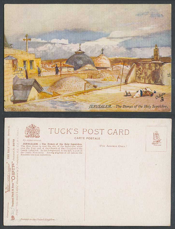 Jerusalem Holy Land J Fulleylove Old Tuck's Postcard The Domes of Holy Sepulchre