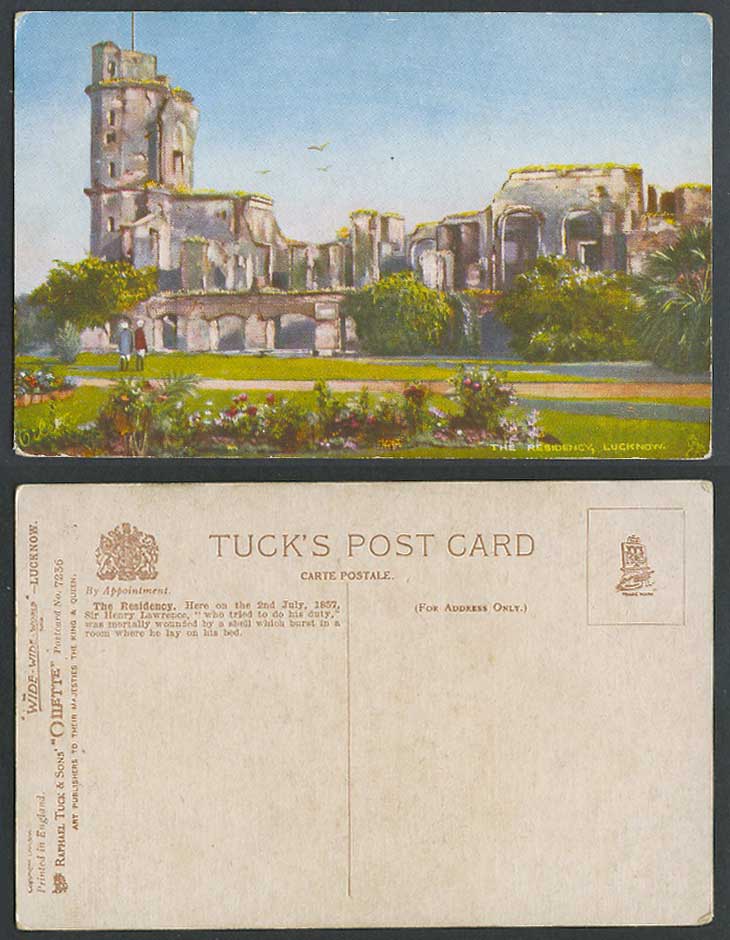 India Old Tuck's Oilette Postcard The Residency Lucknow Ruins Garden Flower 7236