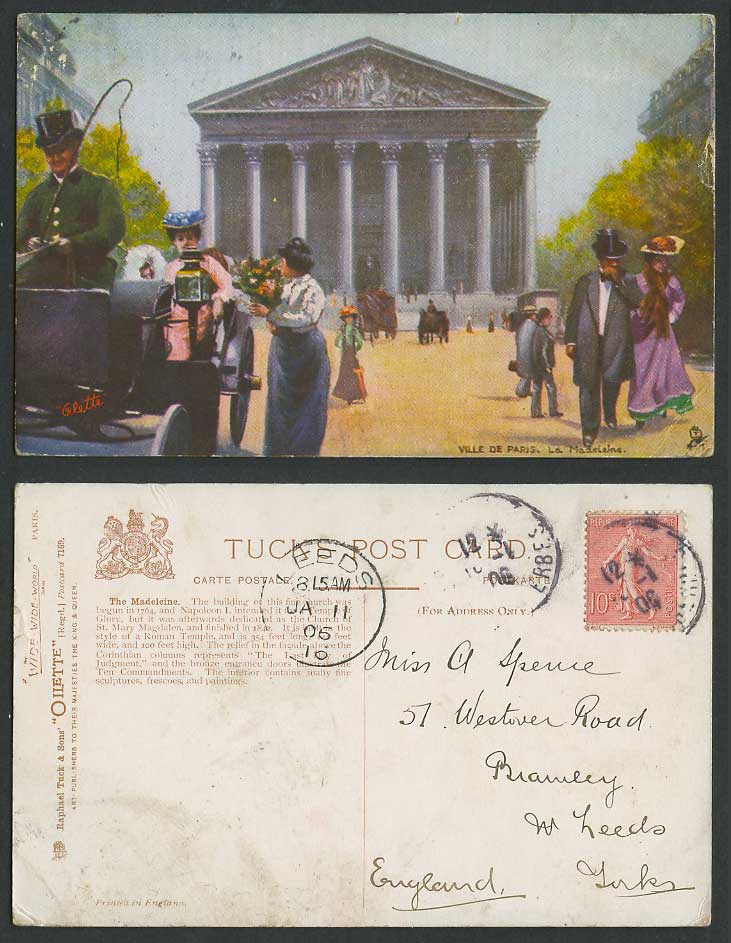 France 1906 Old Tuck's Oilette Postcard Ville de Paris La Madeleine Glamour Lady