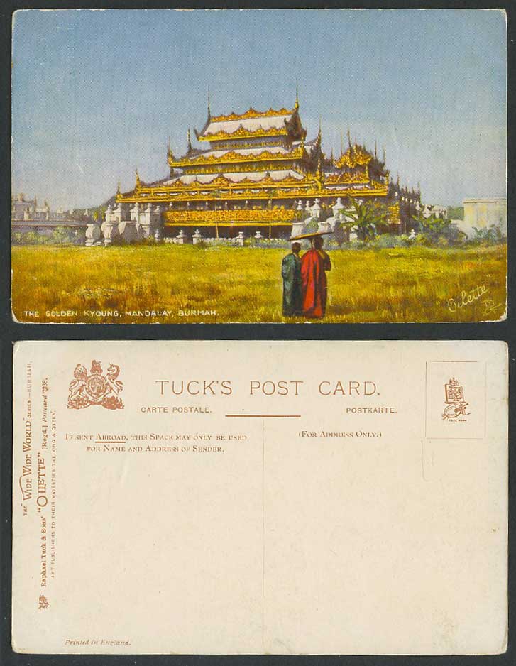 Burma Old Tucks Oilette Postcard The Golden Kyoung Mandalay Temple Pagoda Burmah
