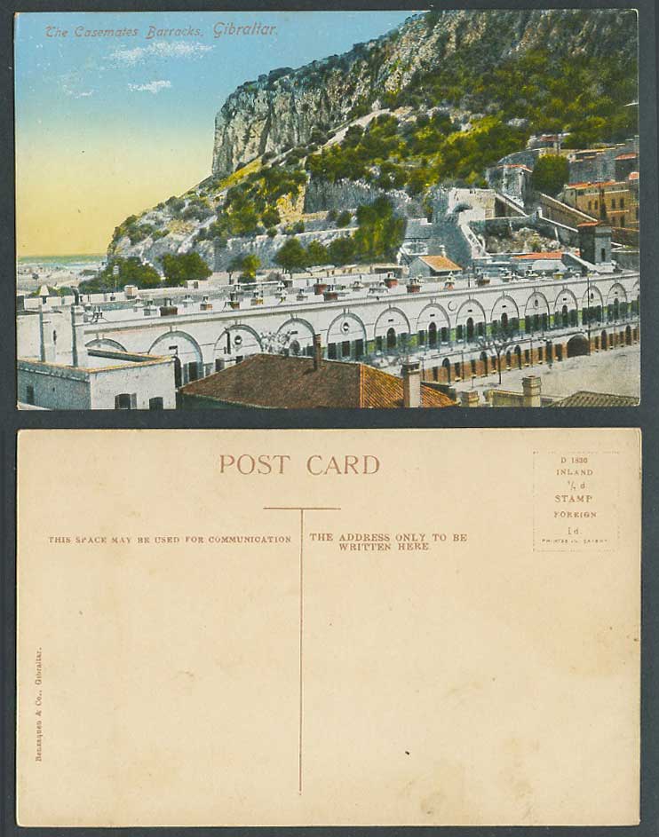 Gibraltar Old Colour Postcard Casemates Barracks Military Barrack Benzaquen & Co